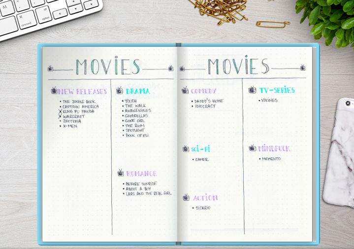 bullet journal tracker movies